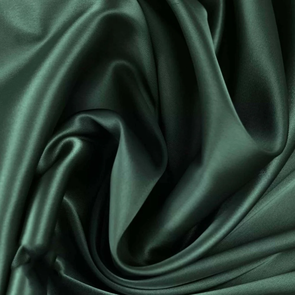 Tessuto Raso Di Seta Stretch Verde Scuro