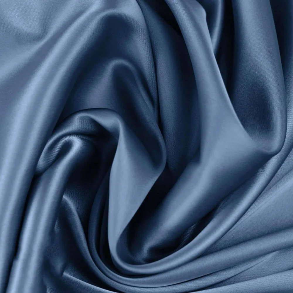 Tessuto Raso Di Seta Stretch Jeans Scuro