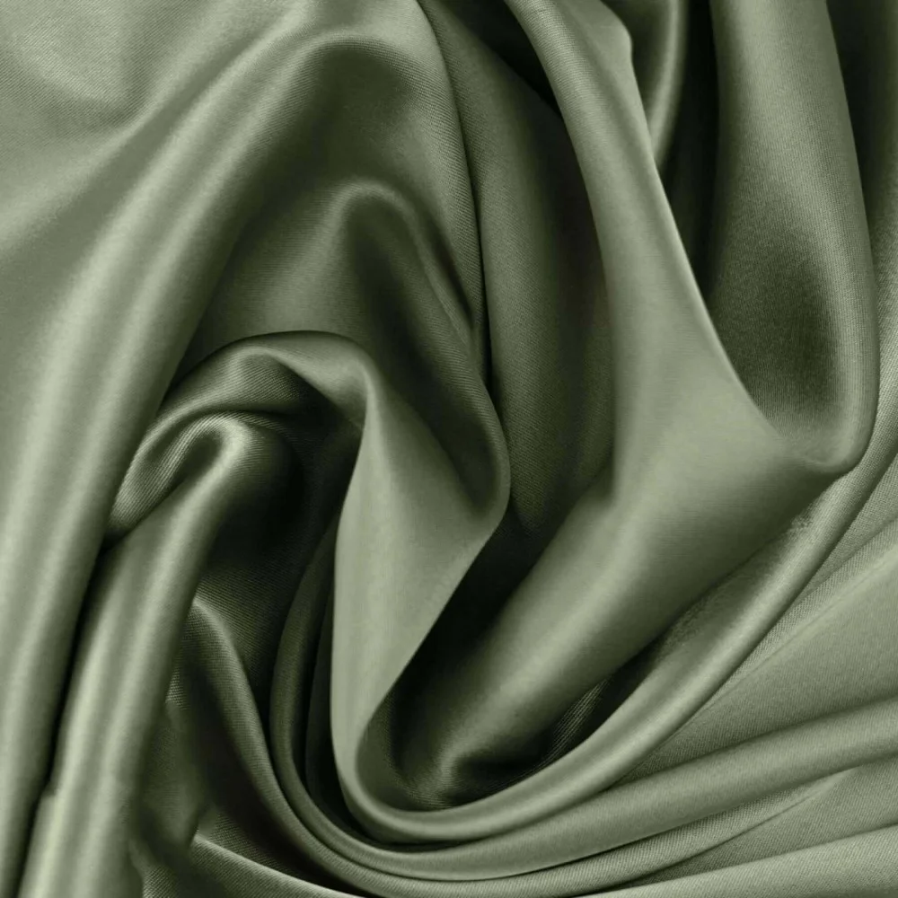 Tessuto Raso Di Seta Stretch Oliva