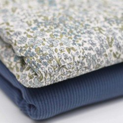 Rib Jersey Stof - Bloesemmix Jeans Blauw