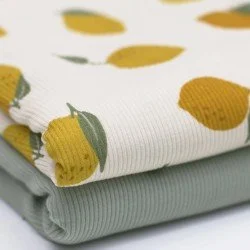 Tessuto Jersey Di Cotone Costine - Grandi Limoni Tessuto Jersey Di Cotone Costine - Grandi Limoni