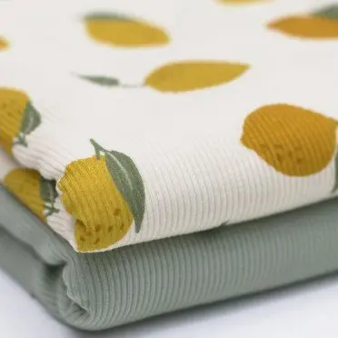 Rib Knit Jersey Fabric - Big Lemons - (Jersey Fabrics)