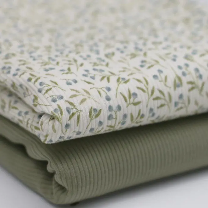 Rib Knit Jersey Fabric - Blue Berry Plant Rib Knit Jersey Fabric - Blue Berry Plant - (Jersey Fabrics)