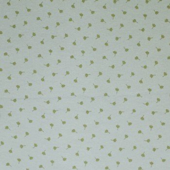 Tessuto Jersey Di Cotone Costine Stampato - Foglia Di Trifoglio Verde Polveroso Tessuto Jersey Di Cotone Costine Stampato - Foglia Di Trifoglio Verde Polveroso