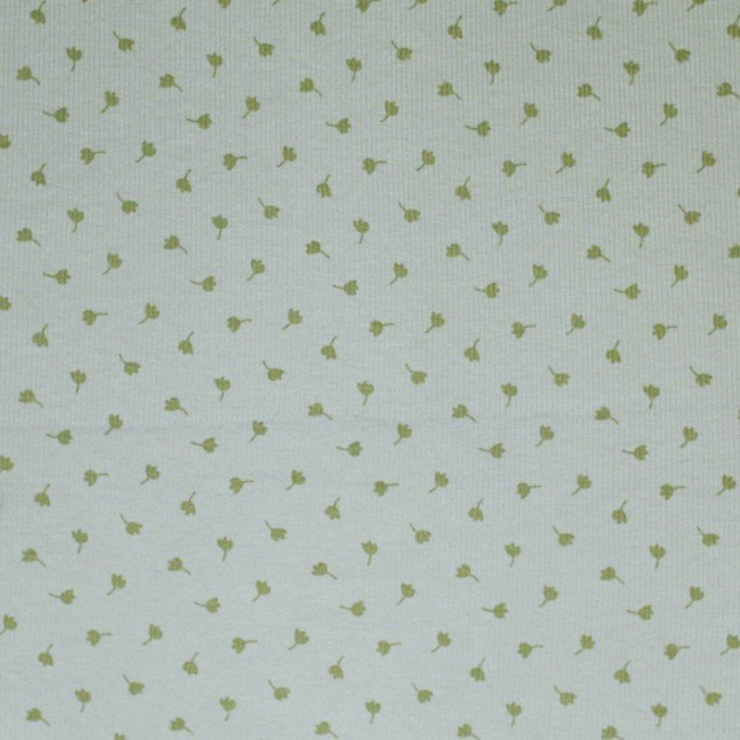 Tissu Maille Tricot Côtelé Imprimé - Feuille De Trèfle Vert Poussiéreux - (Tissus Jersey)