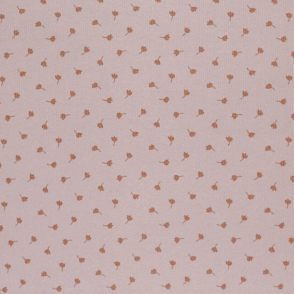 Rib Jersey Stof Bedrukt - Klaverblad Nude Roze