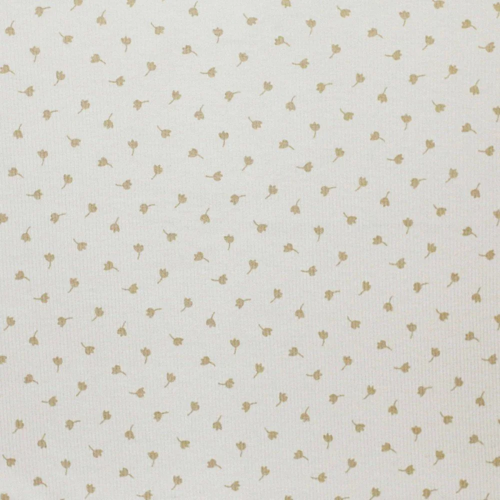 Rib Jersey Stof Bedrukt - Klaverblad Zand Beige