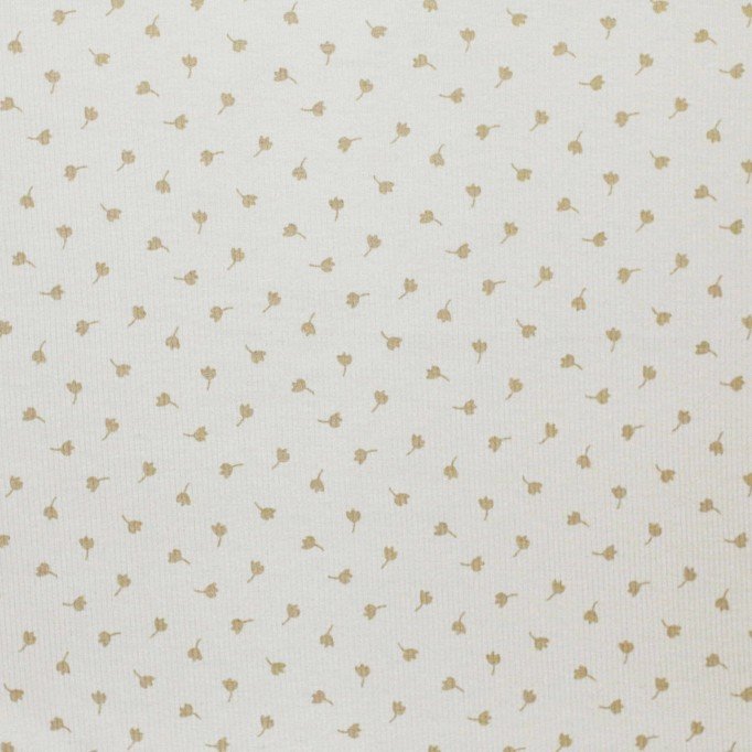 Rib Jersey Stof Bedrukt - Klaverblad Zand Beige - (Jersey Stoffen)