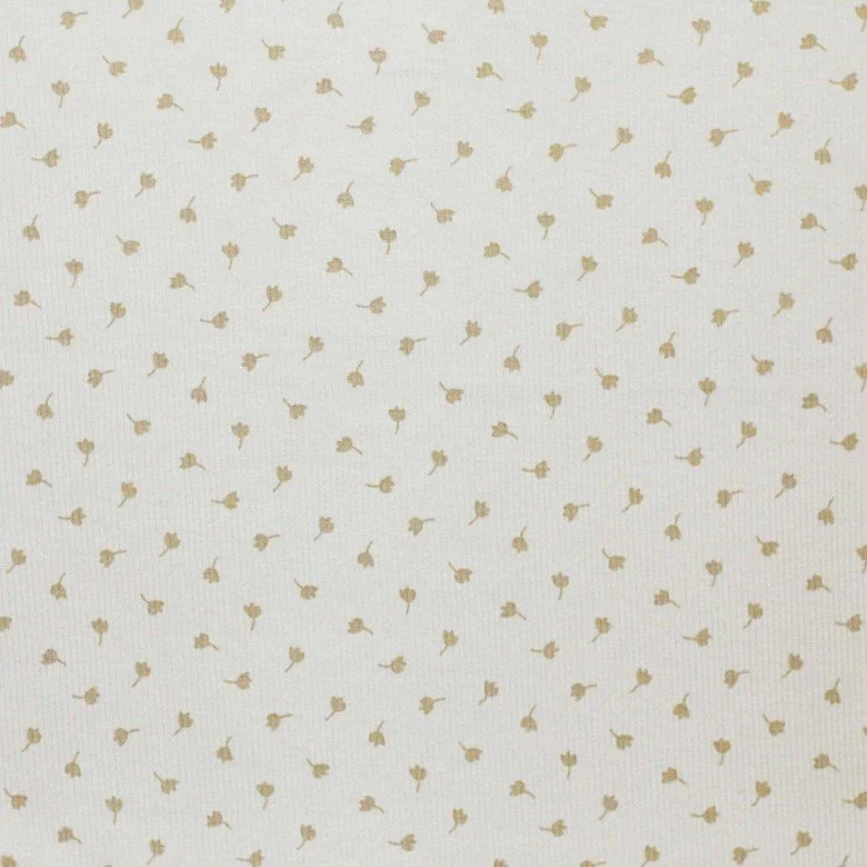 Rippstrick Jersey Stoff Bedruckt - Kleeblatt Sand Beige  - (Jersey Stoffe)