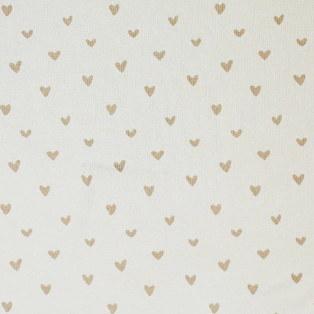 Rib Jersey Stof Bedrukt - Hartjes Zand Beige