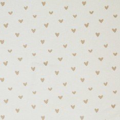 Tessuto Jersey Di Cotone Costine Stampato - Cuori Sabbia Beige 