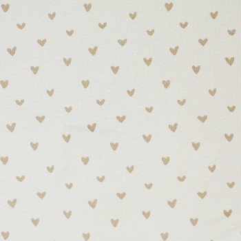 Rib Jersey Stof Bedrukt - Hartjes Zand Beige