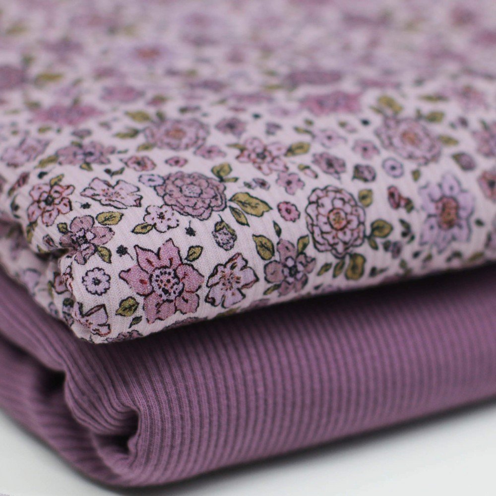 Rib Jersey Strikstof - Blomstermark Lilla