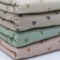 Rib Jersey Stof Bedrukt - Hartjes Nude Roze