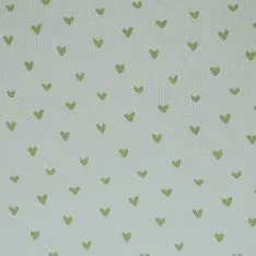 Tissu Maille Tricot Côtelé Imprimé - Cœurs Vert Poussiéreux