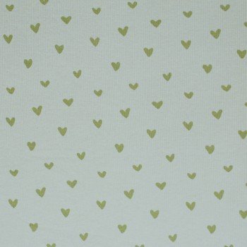 Rib Jersey Stof Bedrukt - Hartjes Dusty Groen