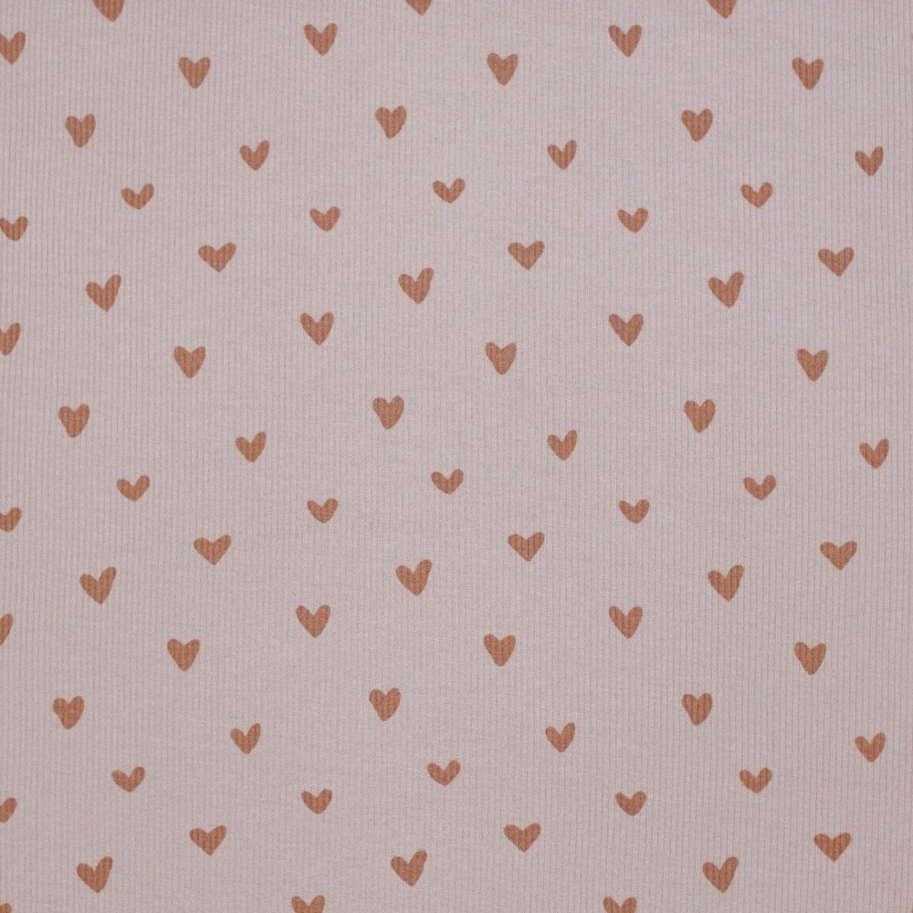 Rib Jersey Strikstof Muster - Hjerter Nude Pink