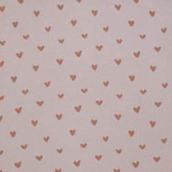 Rib Jersey Stof Bedrukt - Hartjes Nude Roze