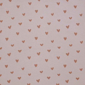 Rib Jersey Stof Bedrukt - Hartjes Nude Roze