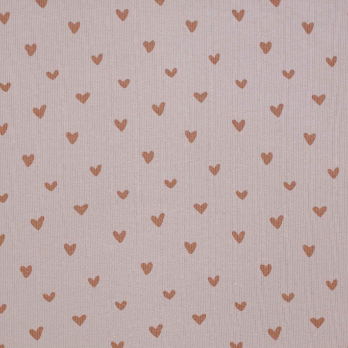Tessuto Jersey Di Cotone Costine Stampato - Cuori Nude Rosa - (Jersey Tessuti)