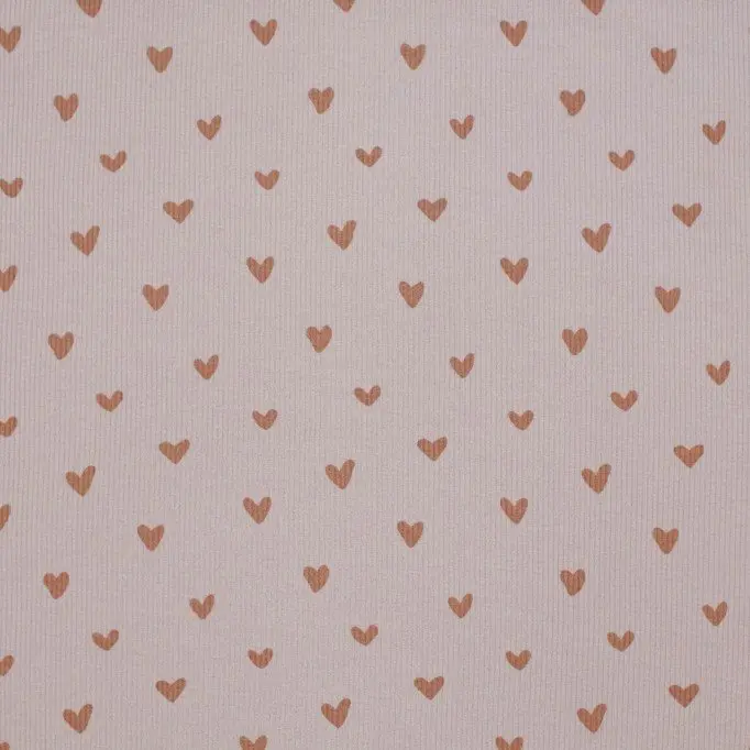 Tissu Maille Tricot Côtelé Imprimé - Cœurs Nude Rose - (Tissus Jersey)