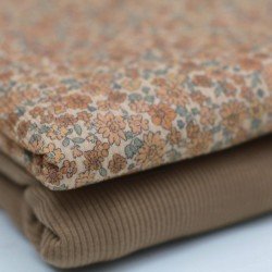 Rib Knit Jersey Fabric - Sweet Little Flowers Cacao