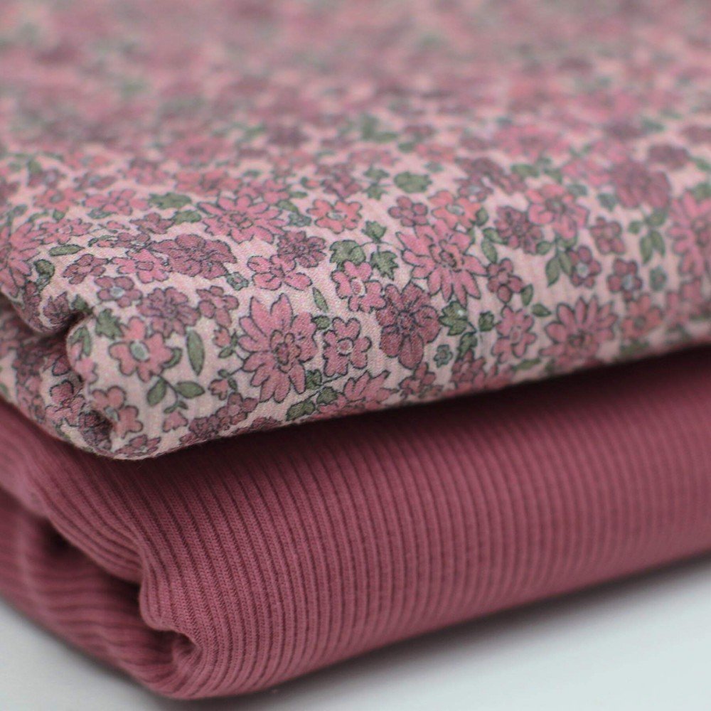 Rib Jersey Strikstof - Søde Små Blomster Hindbær
