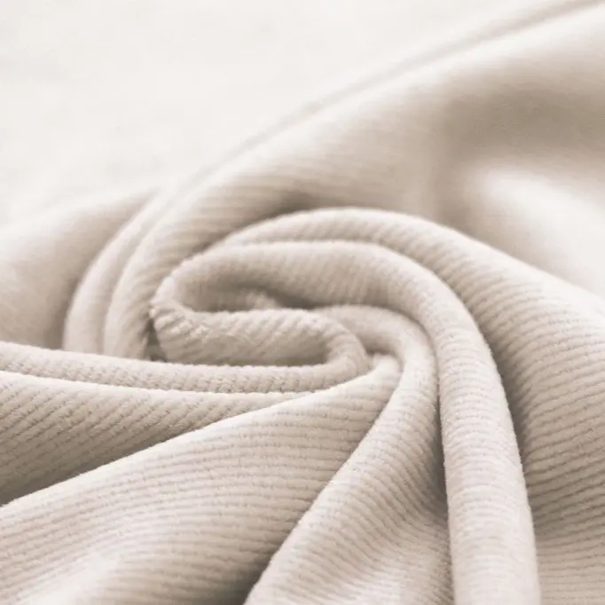 Smalle Ribfluweel Jersey Stof Licht Beige - (Ribfluweel Jersey Stof)