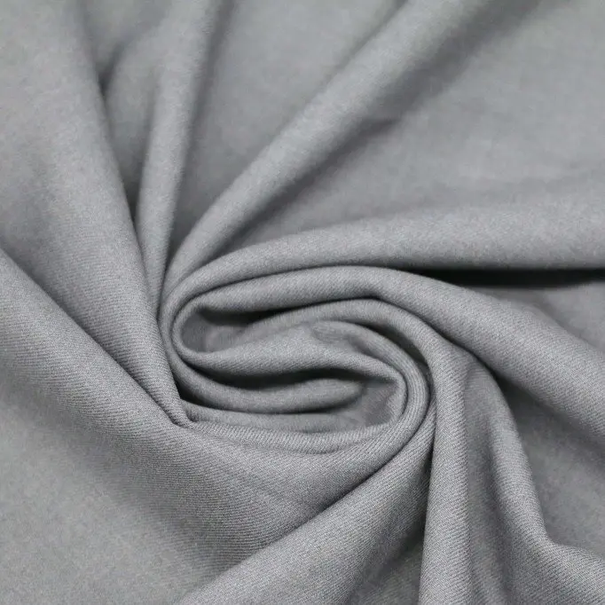 Stretch Gabardine Stof (Bambus Touch) Lys Grå Melange - (Gabardine Stof)