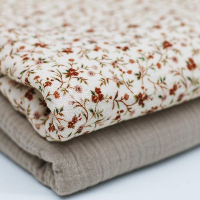 Hydrofiel Stof Digitale Print - Beige Romantische Bloem - (Kinderstoffen)