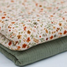 Double Gauze Fabric Digital Print - Flower Collage Beige