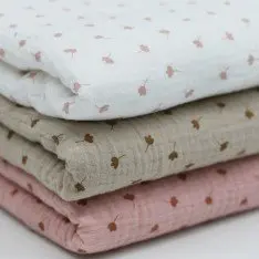 Double Gauze Fabric Printed - Clover Leaf Nude Pink Double Gauze Fabric Printed - Clover Leaf Nude Pink