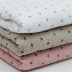 Double Gauze Fabric Printed - Clover Leaf Nude Pink