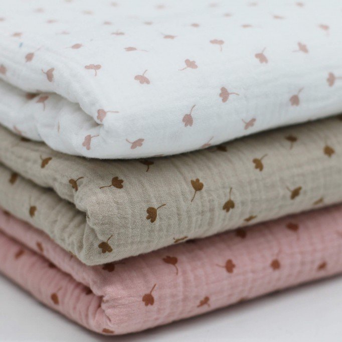 Double Gauze Fabric Printed - Clover Leaf Ecru - (Child Fabrics)