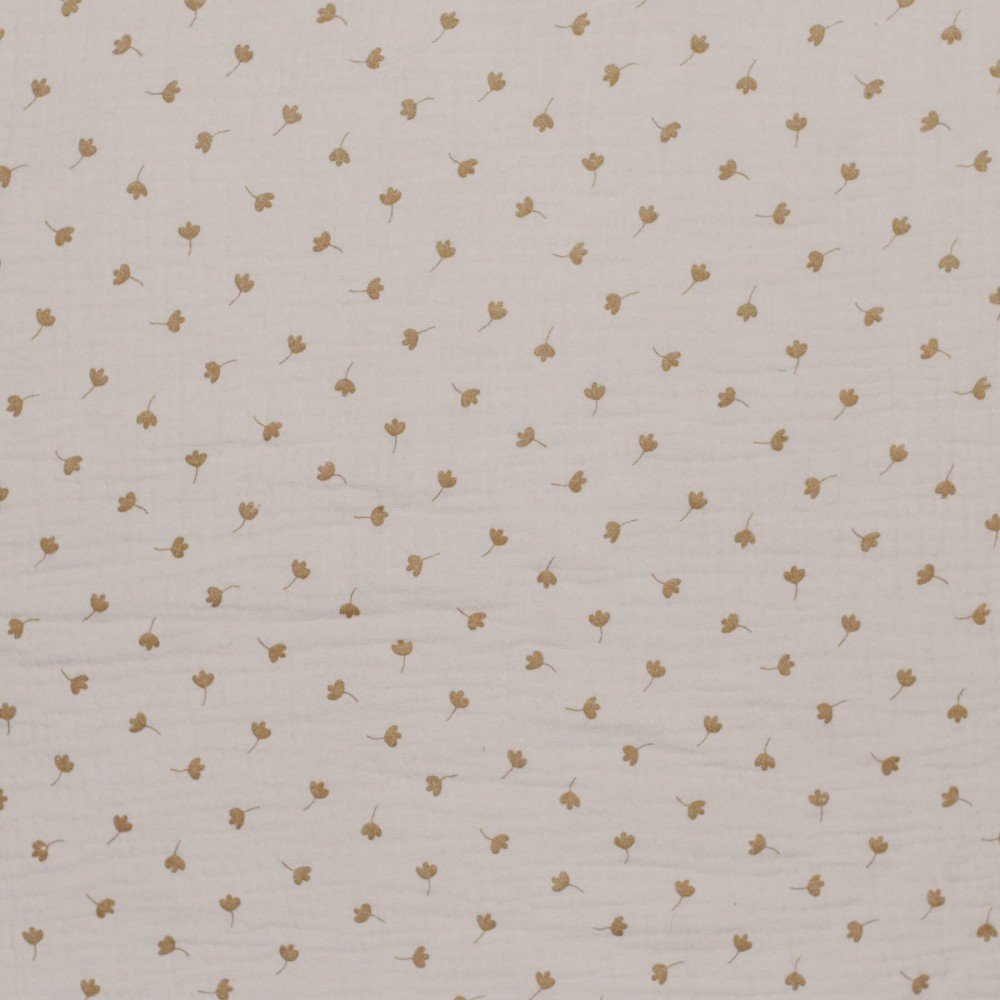 Baby Musselin Stof Muster - Kløverblad Lys Beige