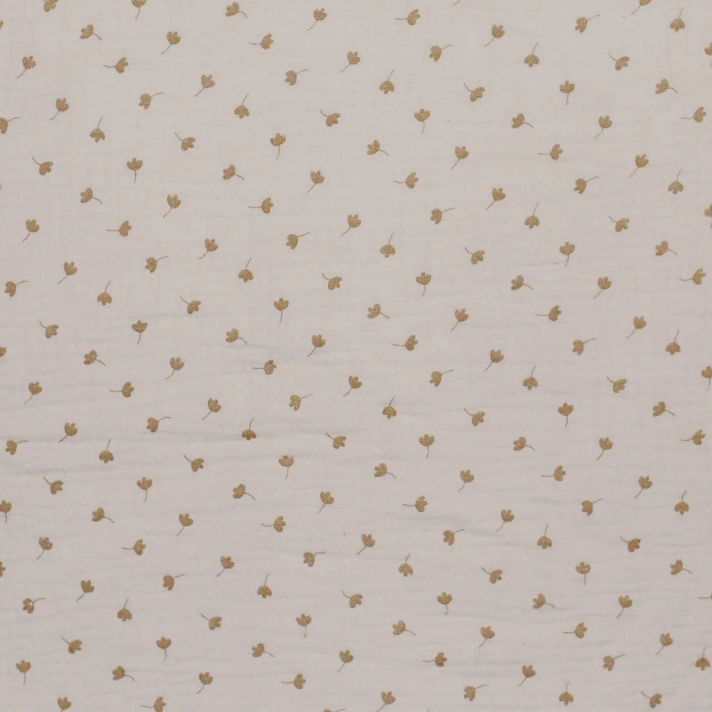 Double Gauze Fabric Printed - Clover Leaf Light Beige Double Gauze Fabric Printed - Clover Leaf Light Beige