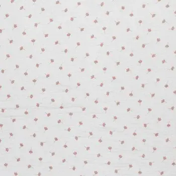 Baby Musselin Stof Muster - Kløverblad Råhvid Baby Musselin Stof Muster - Kløverblad Råhvid