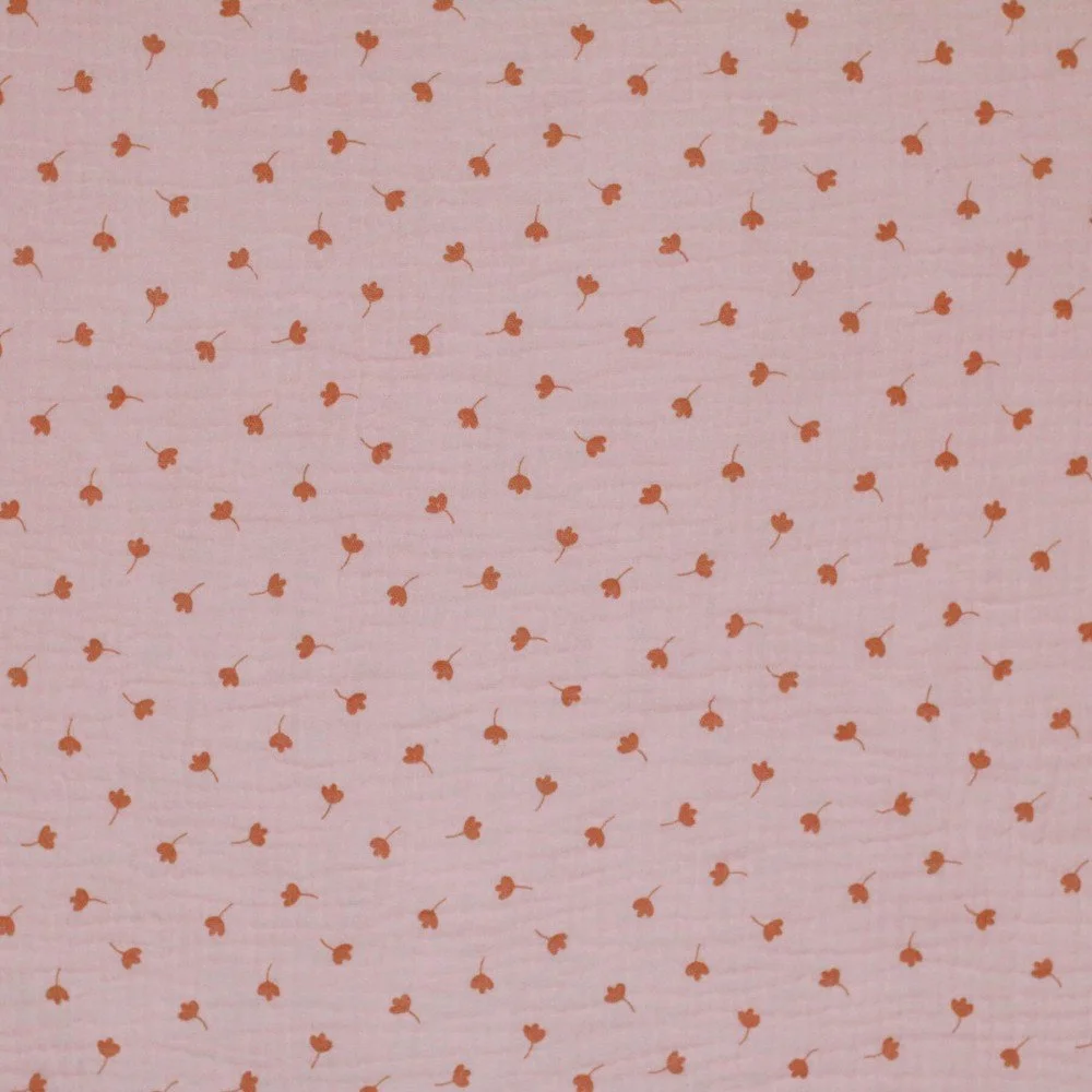 Double Gauze Fabric Printed - Clover Leaf Nude Pink Double Gauze Fabric Printed - Clover Leaf Nude Pink
