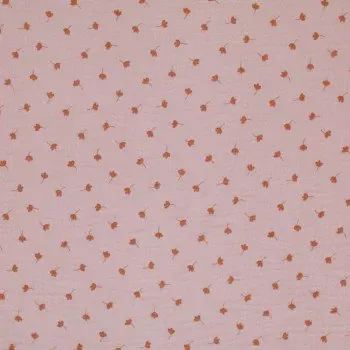 Muślin Bawełniany We Wzory - Liść Koniczyny Nagi Różowy