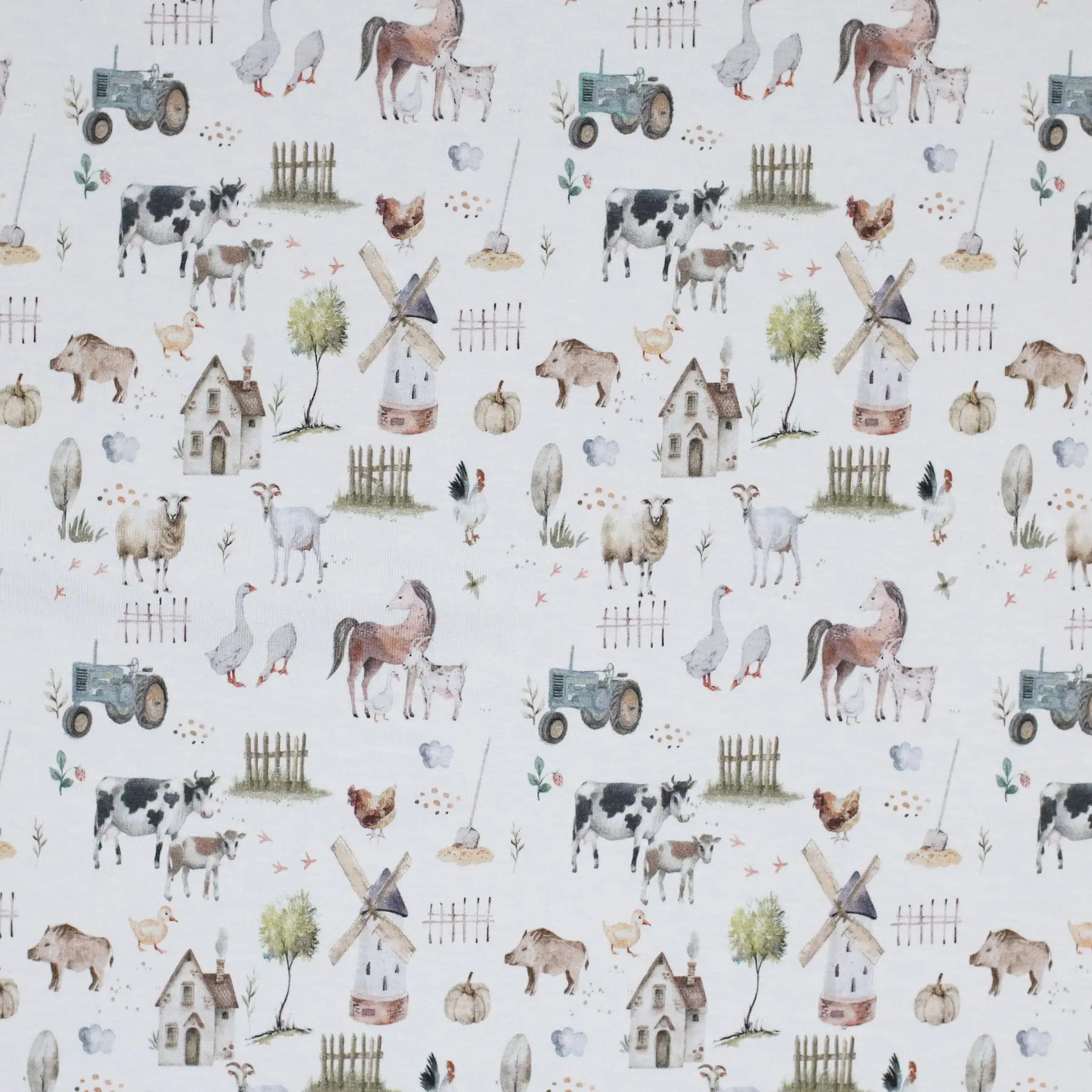 Jersey Cotton Fabric Digital Print Countryside