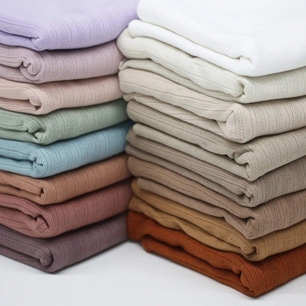 Pointelle Jersey Stof (Strepen) Dusty Groen