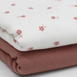 Rib Jersey Stof - Ditsy Bloem Ecru