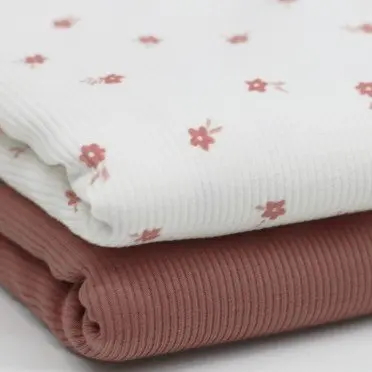 Rib Knit Jersey Fabric - Ditsy Flower Ecru Rib Knit Jersey Fabric - Ditsy Flower Ecru - (Jersey Fabrics)