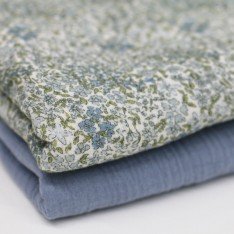 Hydrofiel Stof Digitale Print - Bloesemmix Jeans Blauw