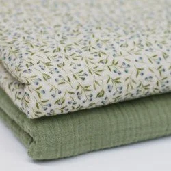 Tessuto Doppia Garza Stampa Digitale - Pianta Di Bacche Blu Tessuto Doppia Garza Stampa Digitale - Pianta Di Bacche Blu