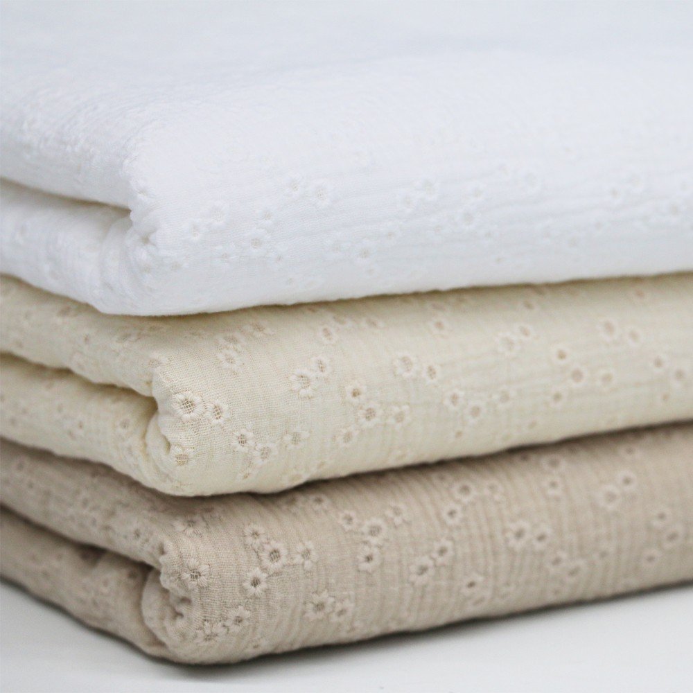 Musselin Stof Broderet - Millefleurs Lys Beige