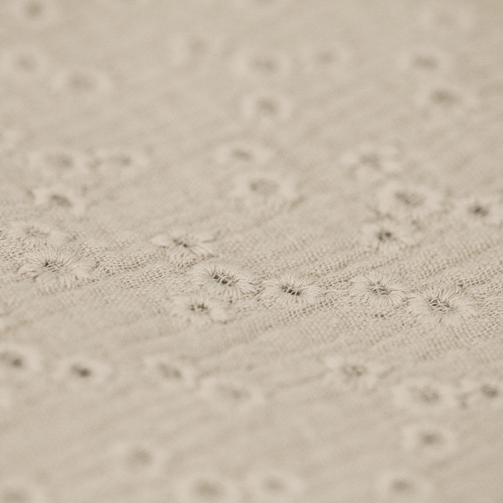 Tissu Double Gaze De Coton Brodé - Millefleurs Beige Clair - (Tissu Enfant)