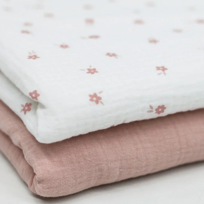 Tissu Double Gaze Imprimé - Fleur Ditsy Écru - (Tissu Enfant)