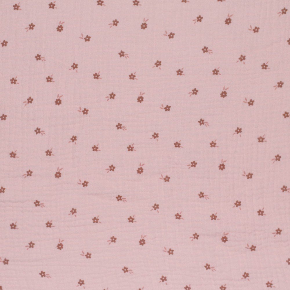 Baby Musselin Stof Muster - Ditsy Blomst Nude Pink