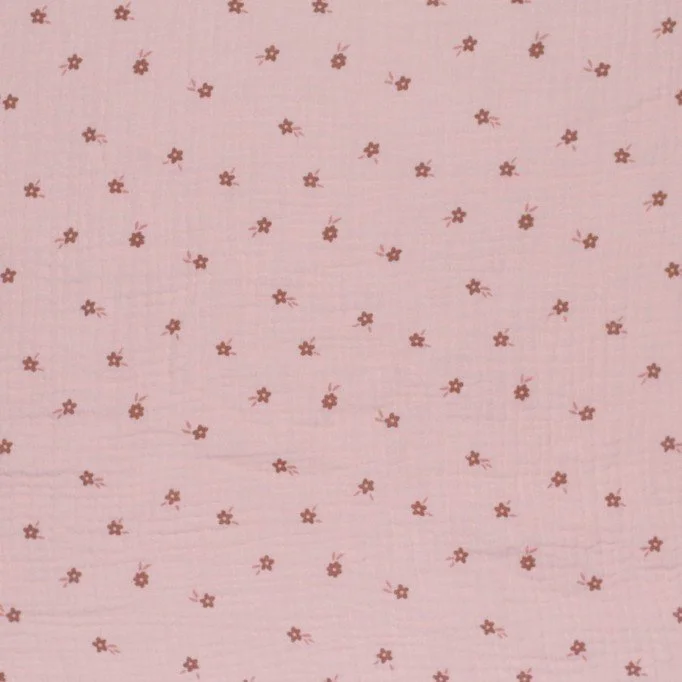 Tissu Double Gaze Imprimé - Fleur Ditsy Nude Rose - (Tissu Enfant)